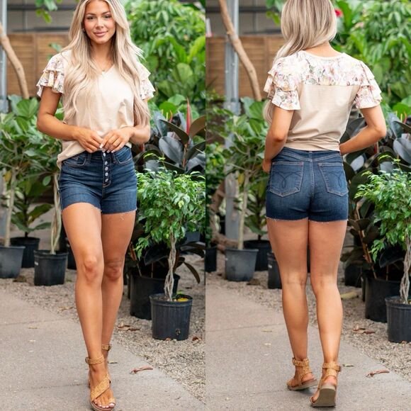 Judy Blue Jean Shorts Size L High Waist Cut Offs Raw Hem Button Fly JB15269 - Picture 1 of 16